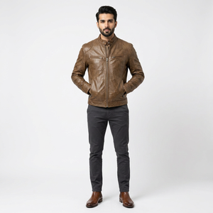 Blouson en cuir marron premium pour homme, style vintage intemporel, respirant pour l'automne, avec taille plus et durabilité accrue - Product Image 1