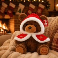 Ours en peluche de Noël super doux avec cape à capuche de Père Noël en coton et polyester, rembourrage en coton PP – Soulagement du stress pour les enfants