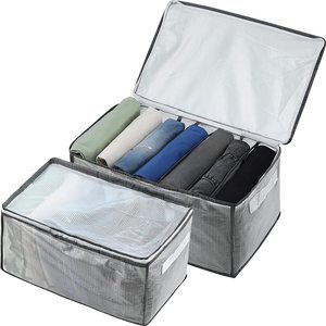 Caja de Almacenamiento de Ropa Rectangular Apilable y Plegable <span class=keywords><strong>con</strong></span> Tapa <span class=keywords><strong>con</strong></span> Cierre y Asa, Carcasa Rígida y Lavable - Product Image 6