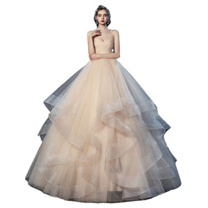 Wedding Dress Strapless Ball Gown Champagne Color Floor Length Simple Elegant Princess Style Natural Waistline - Product Image 5