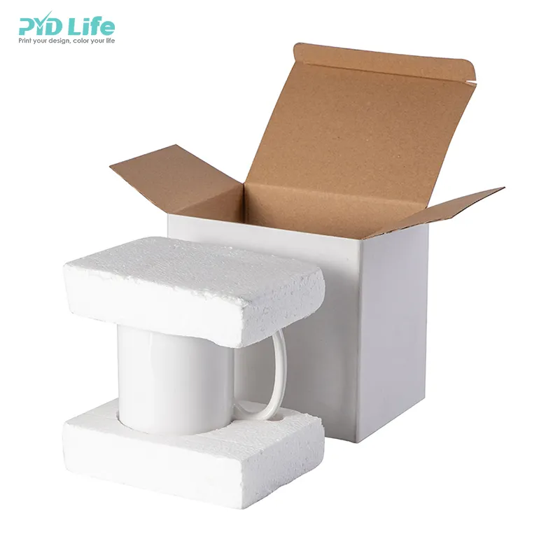 PYD Life 15 oz 승화 세라믹 머그잔 종이 상자 거품 삽입에 대 한 사용자 지정 흰색 빈 종이 상자