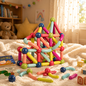 Bloques de Construcción 3D, Juego de Construcción DIY <span class=keywords><strong>con</strong></span> Palos y Bolas Magnéticas de Plástico ABS para Niños, Edificios Modernos Educativos - Product Image 2