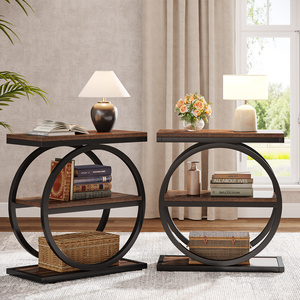 Table d'appoint étroite avec 3 étagères de rangement, table d'appoint en bois avec cadres en métal noir, petite table d'appoint de canapé industrielle - Product Image 6