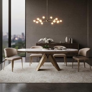 Modern Nordic <strong>Oval</strong> Extendable <strong>Dining</strong> <strong>Table</strong> Set 6 8 Seater Sintered Stone Metal Base <strong>Dining</strong> Room Furniture for Hotel Wholesale - Product Image 3