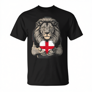 Camiseta con bandera del corazón de león de Inglaterra, manga corta, unisex, cuello redondo, impresión digital, deportes y juegos - Product Image 3