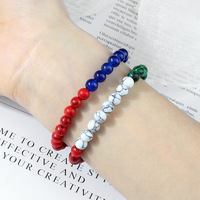 Bracelet élastique tendance en perles de pierre naturelle PFT, nouvelle couleur, motif drapeau national, idéal comme cadeau