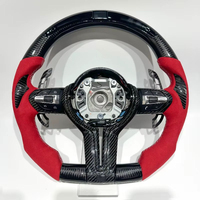 Volant de course LED professionnel amélioré, en fibre de carbone légère, à trois branches, en suède rouge