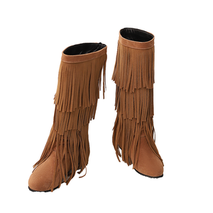 Bottes Western en PU à talon haut pour femmes et hommes, hiver, talons personnalisés, pompons, faible MOQ - Product Image 3