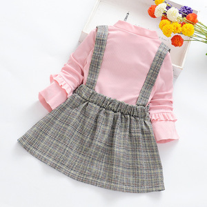 Vente en gros de vêtements pour enfants, nouveaux modèles, ensembles de vêtements pour enfants, chemises à manches longues unies et robes à carreaux pour filles - Product Image 1
