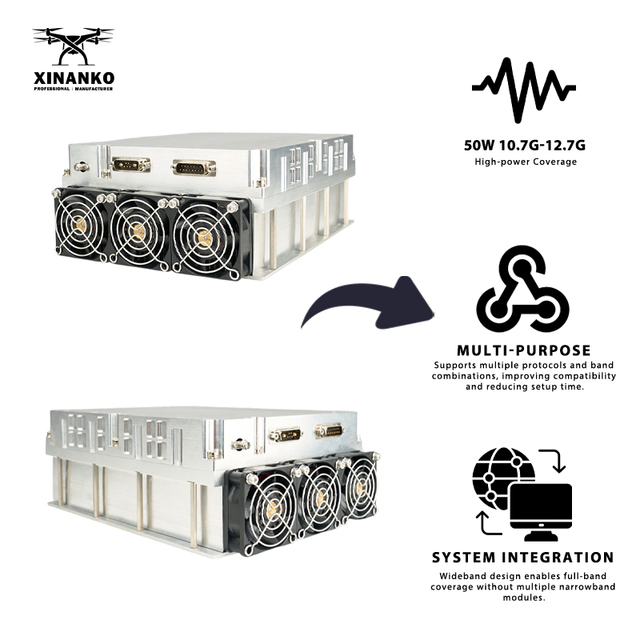 Anti Drone System Wideband 50W 10.7G-12.7G RF Amplifier GaN DC-28V Durable Stable Drone Counter PA Module