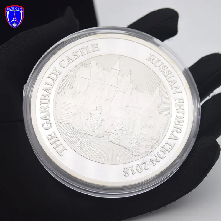 Ons Custom Metalen Zilveren Stempelen Munt Met Gegraveerd Kasteel Ontwerp