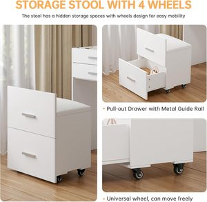 Airynee 3-in-1 Compact <strong>Vanity</strong> Desk Lighting Mirror Cushioned Stool 3 Drawers Flip-up Feature 3 Colors Small <strong>Makeup</strong> <strong>Vanities</strong> - Product Image 6