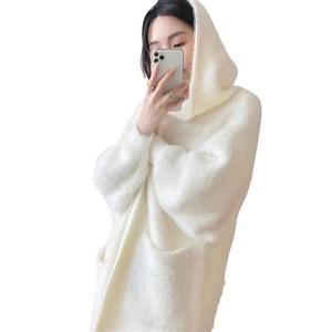 Bestseller Damen Flauschige Lange Pullover Winter Langarm Locker Gestrickte Offene Vorderseite Midi Kapuzen-Strickjacke Damen Strickmäntel - Product Image 5
