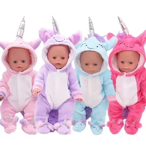 Cute Unicorn Doll Clothes Rompers Suit Doll Outfit For 18 Inch American and 43cm New Baby Doll Garment