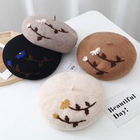 Baret wol modis musim gugur dan musim dingin untuk wanita warna Solid kustom bunga bordir Borete De Doina