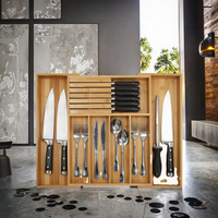 Organisateur de couverts en bambou écologique réglable de type tiroir pour le rangement des ustensiles de cuisine avec surface lisse