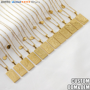 สร้อยคอจี้สแตนเลสสตีลชุบทอง 18K ลาย 12 <span class=keywords><strong>ราศี</strong></span> สไตล์วินเทจ สลักลายรูปสี่เหลี่ยมผืนผ้า สร้อยคอแบบซ้อนได้ - Product Image 1