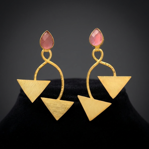 Drop Triangle with Stone Leaf Shape Cuff <b>Earrings</b> Featuring Pearl and <b>Hook</b> Design Unisex Jewelry - Product Image 3