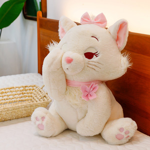 Peluche Gatto Bianco con Papillon Rosa, Cartone Animato <span class=keywords><strong>Anime</strong></span>, con Occhi Coperti, Gatto Mary Marie, Bambola di Peluche, Morbido Cuscino Decorativo Natalizio, Regalo - Product Image 2