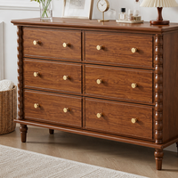 Ensemble de coiffeuse vintage français en bois massif avec miroir LED ondulé, commode à 6 tiroirs et chaise sculpturale
