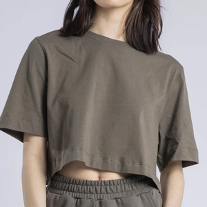 T-shirt court décontracté en toile noir uni pour femme, col rond, manches courtes, coupe classique, style printemps-été - Product Image 6