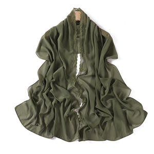 Fashion Elegant Floral Embroidery Solid Color Shinny Crinkle Chiffon Hijab Long Yarn <b>Turban</b> Solid Hijab Chiffon Sets - Product Image 3