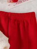 Vêtements d'hiver chauds pour bébé fille, sweat-shirt en polaire avec broderie cerise, pantalon long en tricot côtelé, ensemble décontracté pour bébé en 2 pièces
