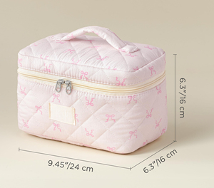 Custom Quilted Cotton Make up <b>Bag</b> Travel Cosmetic <b>Bag</b> Large Cute Bow Makeup <b>Bag</b> - Product Image 2