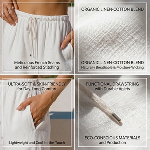 <span class=keywords><strong>Pantaloni</strong></span> Estivi Personalizzati <span class=keywords><strong>in</strong></span> Cotone Organico e <span class=keywords><strong>Lino</strong></span> per Donne, Sostenibili, Traspiranti, a Gamba Larga, <span class=keywords><strong>con</strong></span> <span class=keywords><strong>Vita</strong></span> Elastica e Alta, <span class=keywords><strong>Pantaloni</strong></span> da Spiaggia Casual - Product Image 2