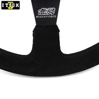 Volant en daim universel de 14 pouces, 350mm, 1 pièce, JDM, dérive, course, couture rouge, point plat, voiture de rallye, simulée pour Mugen