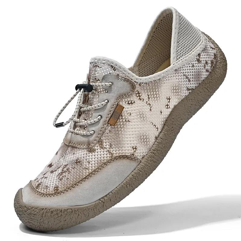 Zapatos transpirables de malla de cuero para hombre, zapatos para caminar hechos a mano, zapatos de verano para hombre, zapatos de senderismo al aire libre