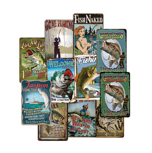 Drôle de bienvenue pour pêcher Pêche Bonheur Basse Pêche le Lac <span class=keywords><strong>Chasse</strong></span> Cabane Rustique Décoration Murale Métal Tin Sign <span class=keywords><strong>homme</strong></span> Café Cuisine Maison - Product Image 1