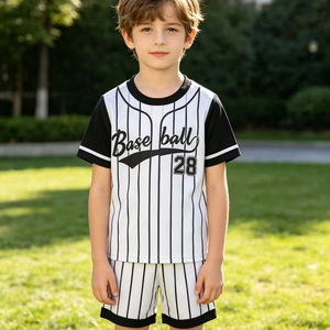 เสื้อเบสบอลเด็กแบบคอวีลายทางผ้าตาข่ายสำหรับสกรีนลายตามสั่ง - Product Image 1