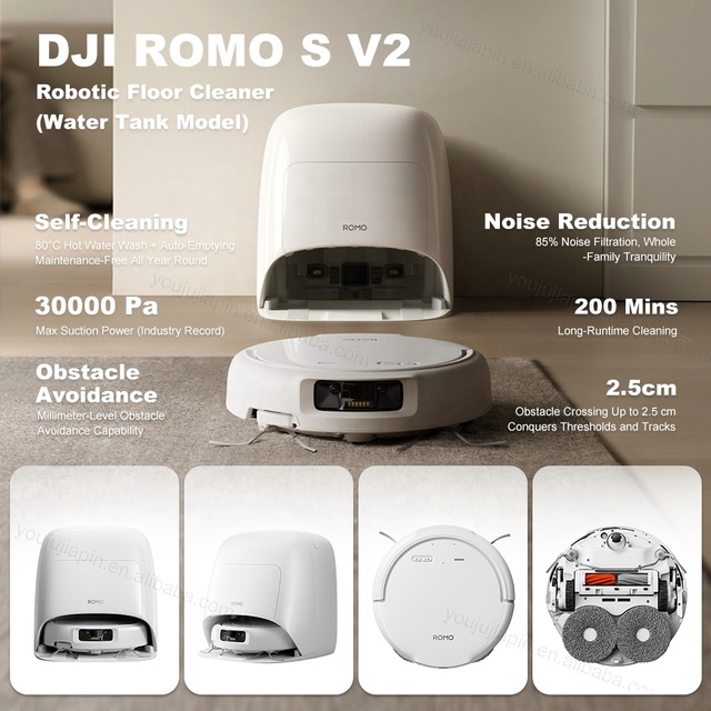 World's Strongest 36000Pa DJI ROMO P2 AI Robot Vacuum Cleaner | Adaptive Mechanical Feet 8.5cm Obstacle Crossing Original