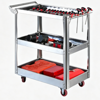 Chariot à outils à 3 niveaux en acier inoxydable, chariot de rangement roulant pour atelier, garage, service automobile