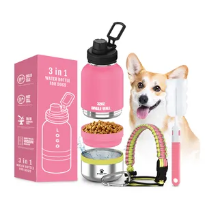 Handheld Portable Dog Water Bottle Stainless Steel Pet Water Bottle with 2 bowls Attached and Carrier bag bowl feeder