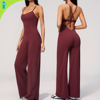 Combinaison de sport sans couture pour femme en Spandex/Nylon, anti-transpiration, dos croisé, dos nu, taille haute, pantalon large amincissant