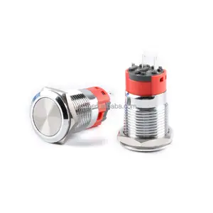 16mm metal push button switch YJ-GQ16-B/G/R/Y flat round/self-reset/self-locking 12V/24V