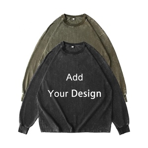 Custom Vintage Acid Wash T-Shirt 100% <strong>Cotton</strong> Long Sleeve Plus Size Graphic Street <strong>Wear</strong> Wholesale Print Sweatshirt Custom Logo - Product Image 1