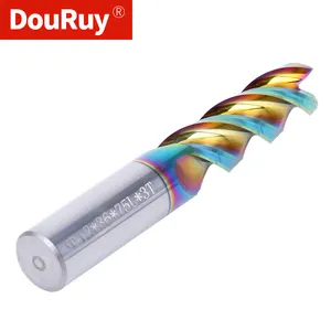 Pemotong Penggilingan Dipoles Tinggi 3 Flute Pabrik Ujung Lapisan Warna-warni untuk Router Bit Aluminium