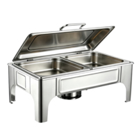 Chauffe-plat de buffet en acier inoxydable avec couvercle rabattable visible, fermeture hydraulique, chauffage à l'alcool/électrique pour hôtels et banquets de mariage
