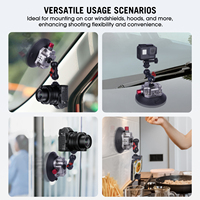 Support de caméra à ventouse Mechrig 4,5 pouces avec vis 1/4 pouce, double rotule, bras magique en alliage d'aluminium pour caméra d'action, moniteur, smartphone