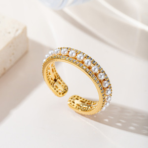 Wholesale Women's <b>Adjustable</b> Cubic Zirconia Geometric Eternity Band <b>Ring</b> 18K Gold Plated Stackable Trendy Daily Wear Jewelry - Product Image 1