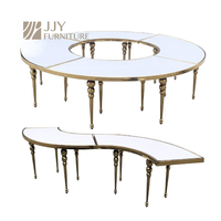JJY-YHZ-H001 Vente en gros de table de banquet de luxe en acier inoxydable, table de dîner en verre serpentine pour mariage