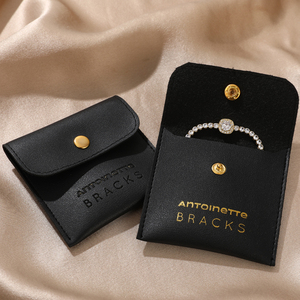 Wholesale Custom PU <b>Leather</b> Jewelry Pouch Necklace <b>Bracelet</b> Jewelry Packaging Bag Square Lightweight Snap Button Jewelry Box - Product Image 4