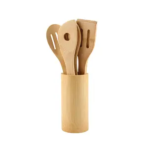 Set memasak bambu organik alami Sehat dapur tidak lengket dapat digunakan kembali termasuk Spatula sendok garpu sekop ramah lingkungan