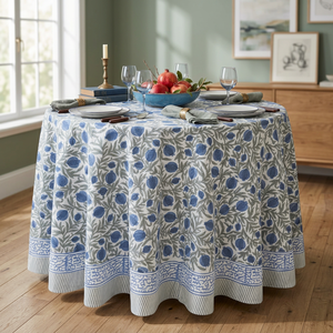 <b>Round</b> Printed Cotton <b>Tablecloth</b> with Floral Pattern Modern Handmade Customizable Washable Wedding Home Dining Cover - Product Image 2
