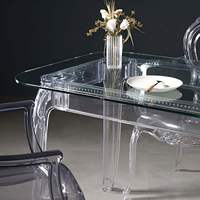 Nouvelle conception de meubles de salle à manger, table de salle à manger en plastique acrylique, table de salle à manger en verre cristal acrylique, meubles de salle à manger