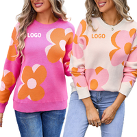Pull en tricot jacquard d'hiver de haute qualité, pull en tricot décontracté pour femmes, pull thermique à col rond long personnalisé pour femmes