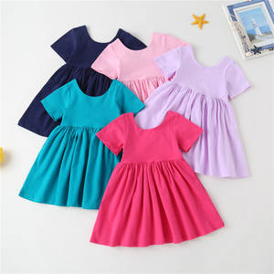 Ropa Infantil Lista para Enviar, Vestidos Casuales de Algodón para Niñas, Color Sólido, Estilo Twirl - Product Image 2